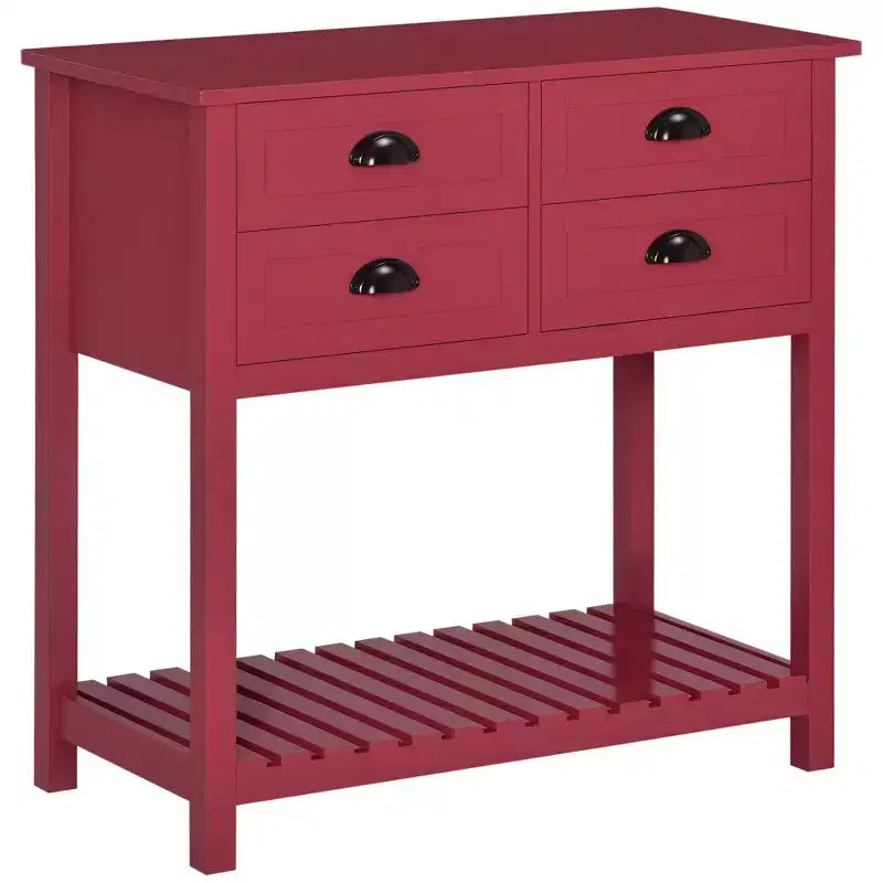 HOMCOM Credenza Madia, Tavolo Consolle da Ingresso con 4 Cassetti e Ripiano Inferiore a Doghe, per Cucina, Sala da Pranzo, Soggiorno