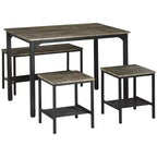 HOMCOM Industrial Dining Table Set, Kitchen Table and Chairs for 4, Dinner Table with Bench Set Metal Frame Storage Shelf, Dinette Set, Rustic Brown