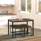 Set Tavolo da Pranzo Industriale HOMCOM, Tavolo e Sedie da Cucina per 4 Persone, Tavolo da Pranzo con Panca, Struttura in Metallo, Scaffale Contenitore, Set Dinette, Marrone Rustico