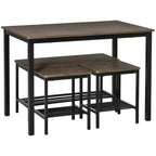 Set Tavolo da Pranzo Industriale HOMCOM, Tavolo e Sedie da Cucina per 4 Persone, Tavolo da Pranzo con Panca, Struttura in Metallo, Scaffale Contenitore, Set Dinette, Marrone Rustico