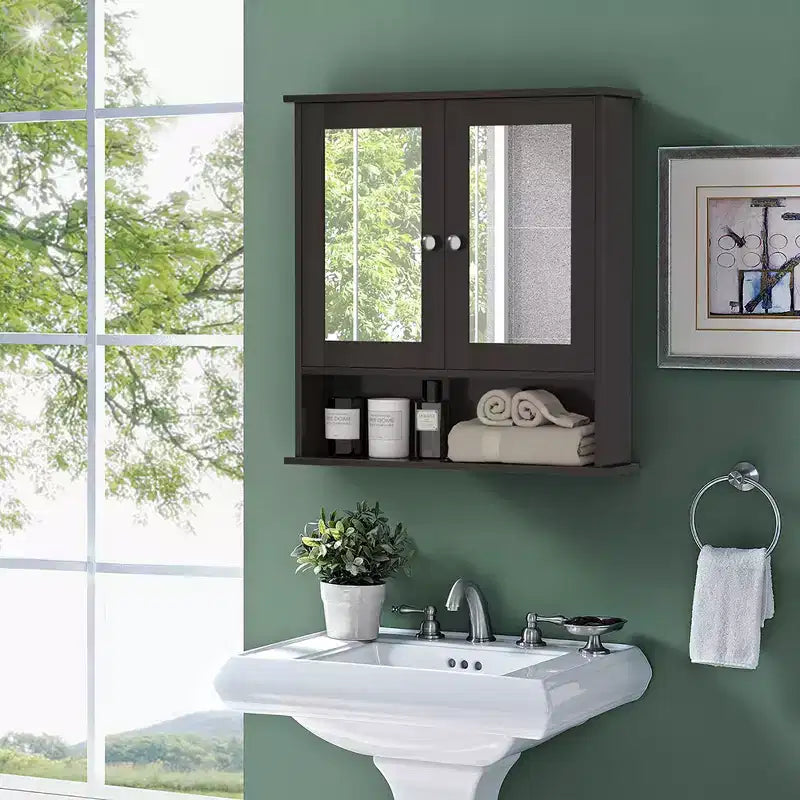 Costway Specchio da Parete Mobiletto a Muro Bagno con Armadietto per Medicinali Organizer Bianco/Grigio/Marrone/Nero
