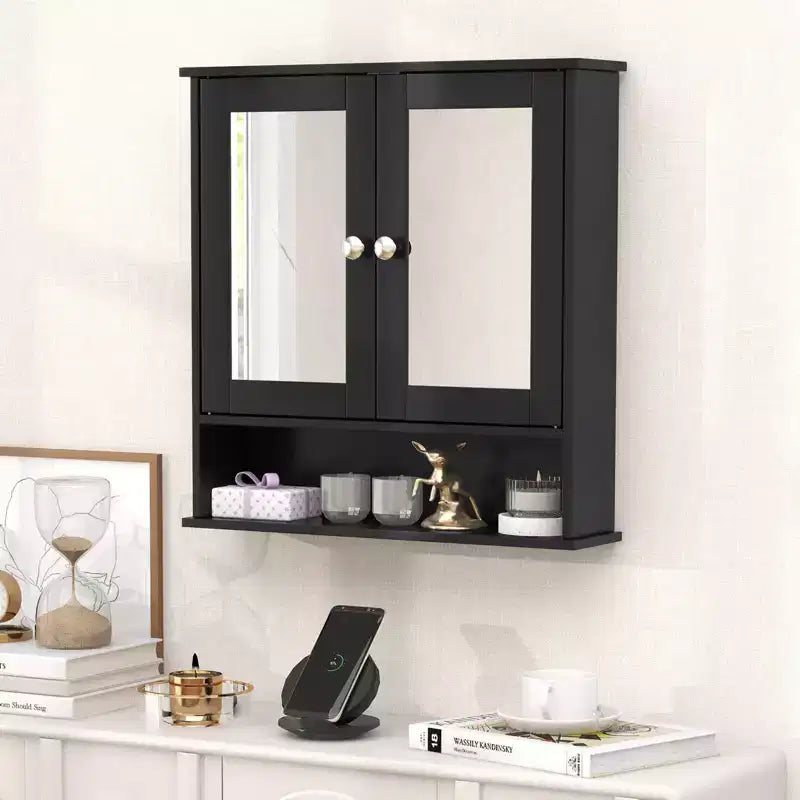 Costway Specchio da Parete Mobiletto a Muro Bagno con Armadietto per Medicinali Organizer Bianco/Grigio/Marrone/Nero