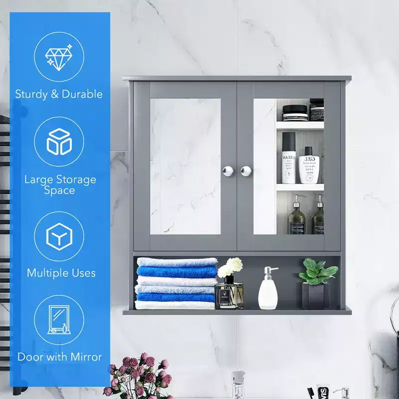 Costway Specchio da Parete Mobiletto a Muro Bagno con Armadietto per Medicinali Organizer Bianco/Grigio/Marrone/Nero