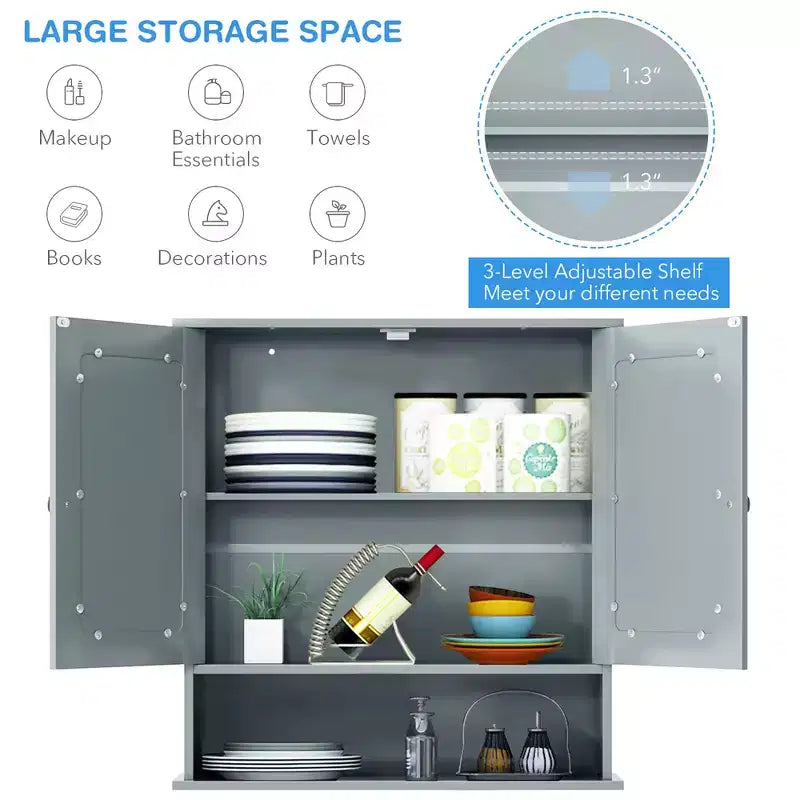 Costway Specchio da Parete Mobiletto a Muro Bagno con Armadietto per Medicinali Organizer Bianco/Grigio/Marrone/Nero