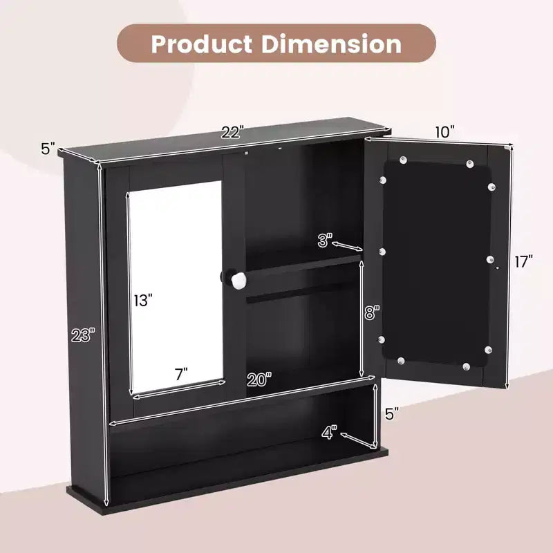 Costway Specchio da Parete Mobiletto a Muro Bagno con Armadietto per Medicinali Organizer Bianco/Grigio/Marrone/Nero