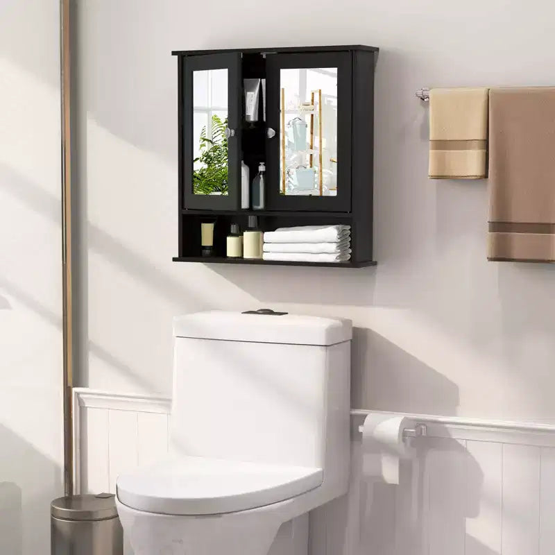 Costway Specchio da Parete Mobiletto a Muro Bagno con Armadietto per Medicinali Organizer Bianco/Grigio/Marrone/Nero