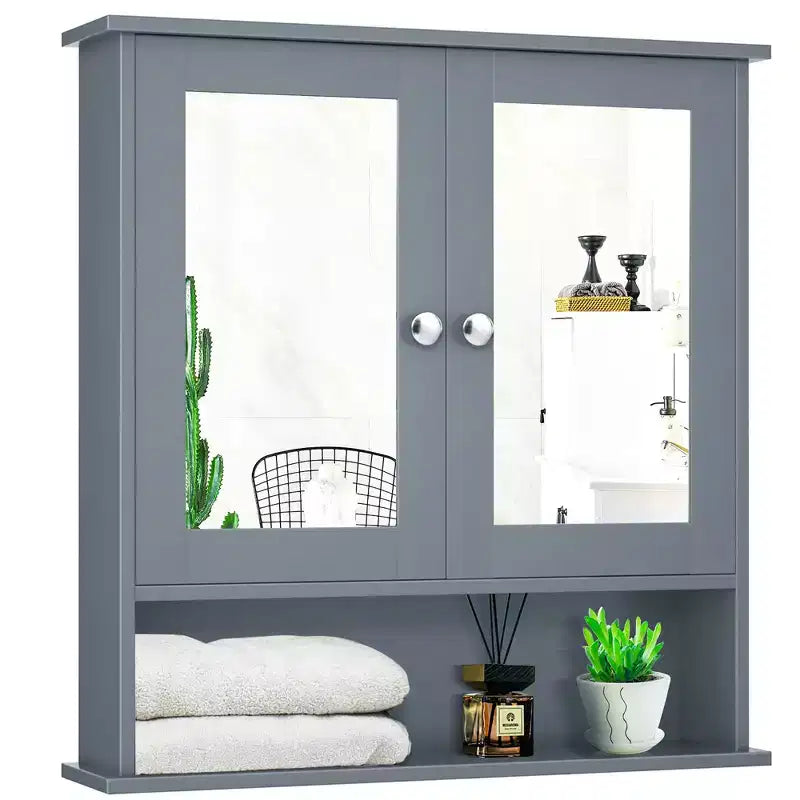 Costway Specchio da Parete Mobiletto a Muro Bagno con Armadietto per Medicinali Organizer Bianco/Grigio/Marrone/Nero