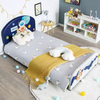 Costway Letto a Piattaforma per Bambini Imbottito, Letto Singolo in Legno con Motivo Astronauta