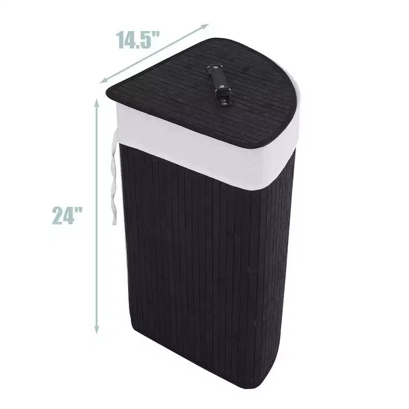 Cesto Portabiancheria Angolare in Bambù Costway, con Coperchio, Nero