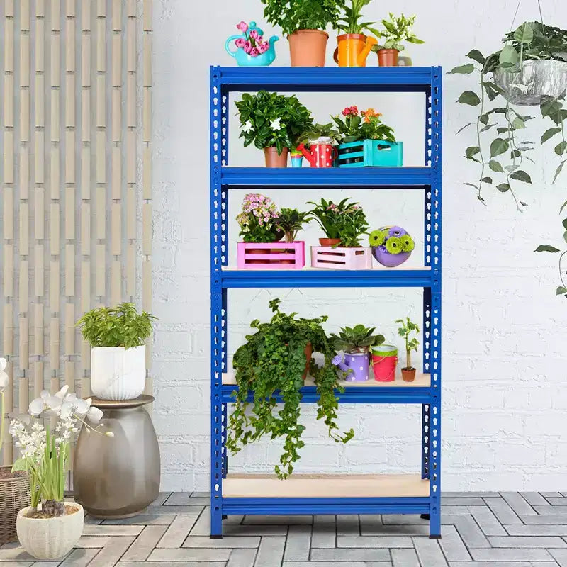 Costway 2 pz Scaffali di Stoccaggio in Metallo a 5 Ripiani 152 cm Ripiani Regolabili Argento/Grigio/Blu
