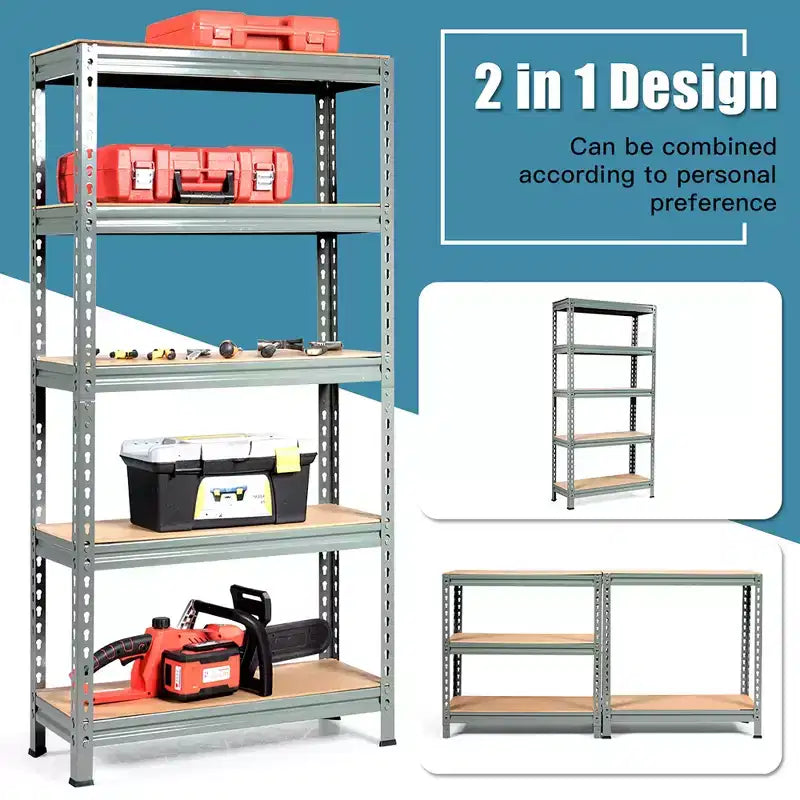 Costway 2 pz Scaffali di Stoccaggio in Metallo a 5 Ripiani 152 cm Ripiani Regolabili Argento/Grigio/Blu