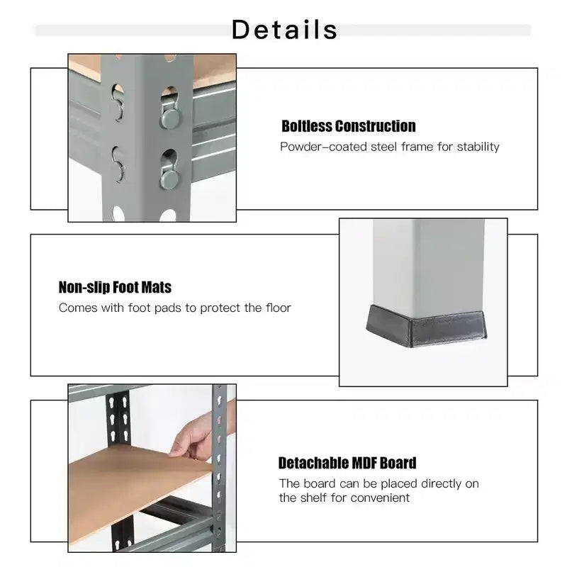 Costway 2 pz Scaffali di Stoccaggio in Metallo a 5 Ripiani 152 cm Ripiani Regolabili Argento/Grigio/Blu