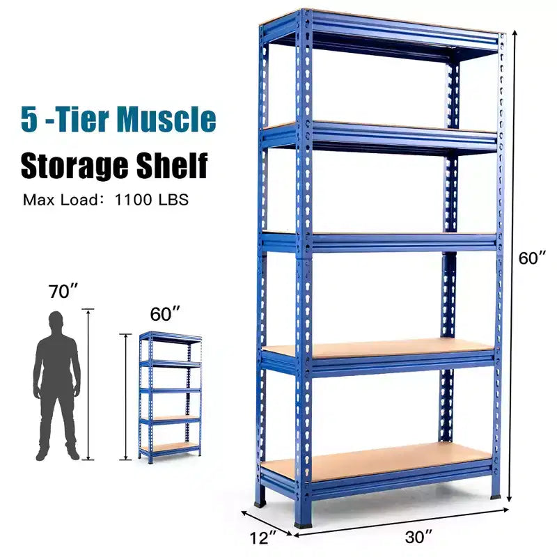 Costway 2 pz Scaffali di Stoccaggio in Metallo a 5 Ripiani 152 cm Ripiani Regolabili Argento/Grigio/Blu