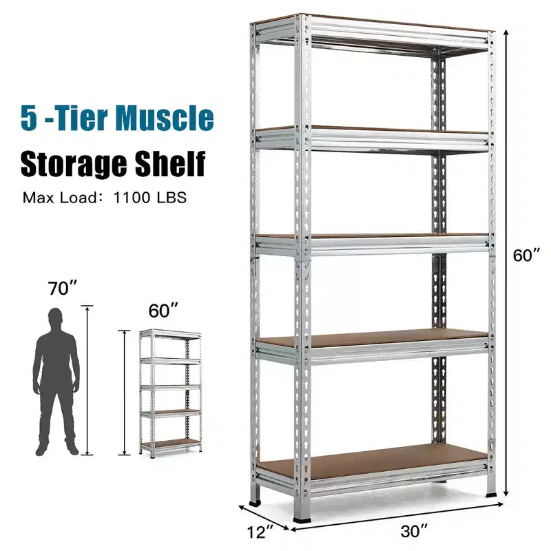 Costway 2 pz Scaffali di Stoccaggio in Metallo a 5 Ripiani 152 cm Ripiani Regolabili Argento/Grigio/Blu