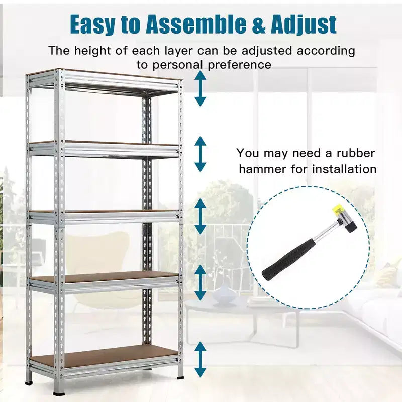 Costway 2 pz Scaffali di Stoccaggio in Metallo a 5 Ripiani 152 cm Ripiani Regolabili Argento/Grigio/Blu