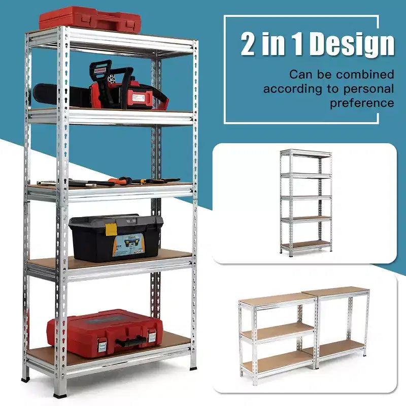 Costway 2 pz Scaffali di Stoccaggio in Metallo a 5 Ripiani 152 cm Ripiani Regolabili Argento/Grigio/Blu