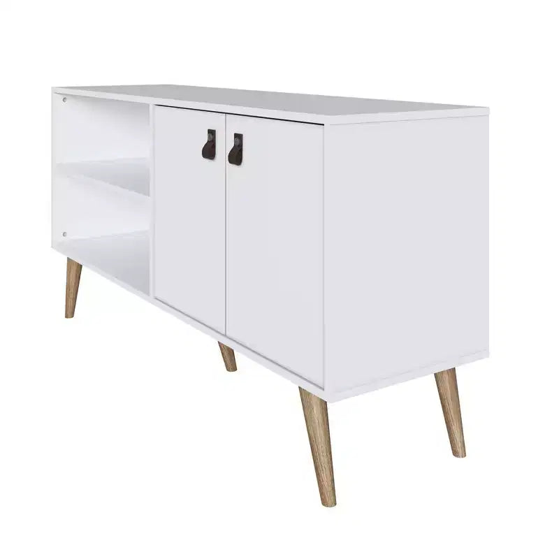 Mobile TV Manhattan Comfort in similpelle color ambra con maniglie per TV fino a 50 pollici