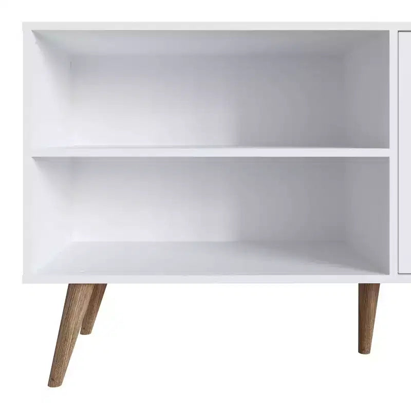 Mobile TV Manhattan Comfort in similpelle color ambra con maniglie per TV fino a 50 pollici