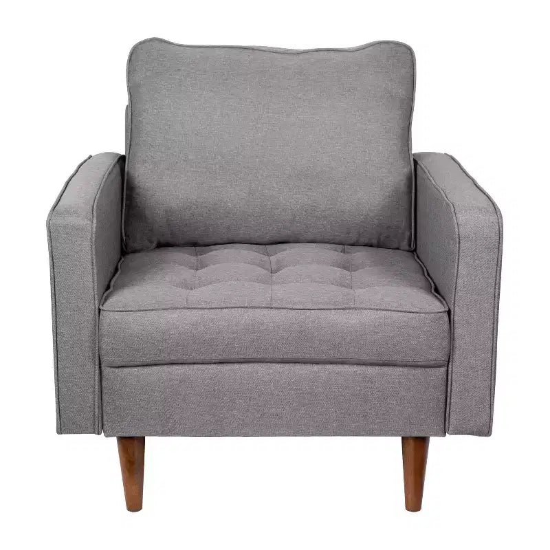 Poltrona Flash Furniture Hudson in stile moderno di metà secolo di qualità commerciale con rivestimento trapuntato in simil lino e gambe in legno massello