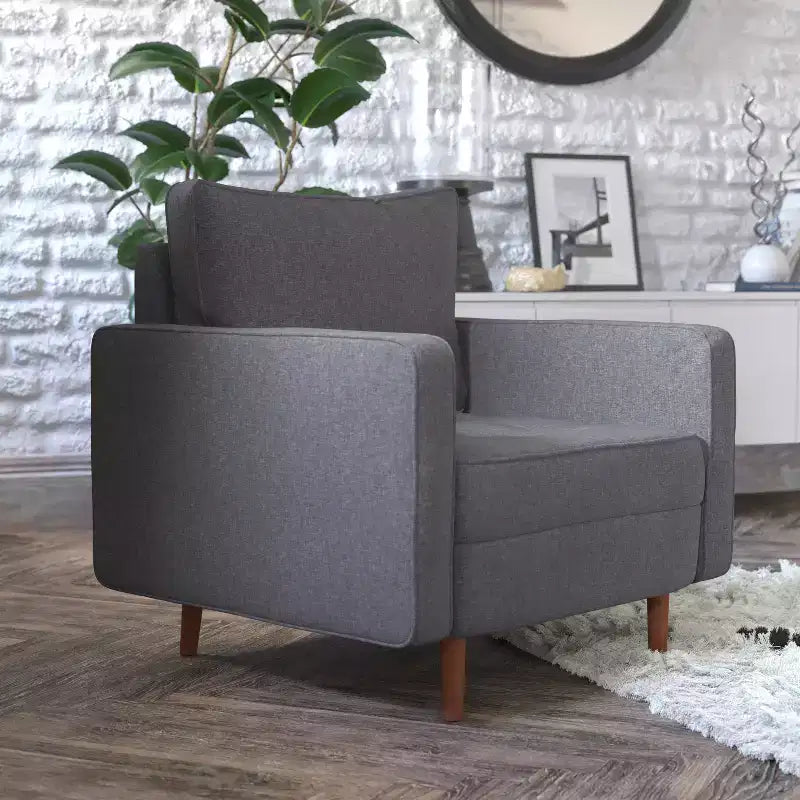 Poltrona Flash Furniture Hudson in stile moderno di metà secolo di qualità commerciale con rivestimento trapuntato in simil lino e gambe in legno massello