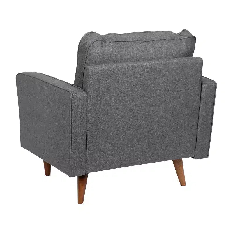 Poltrona Flash Furniture Hudson in stile moderno di metà secolo di qualità commerciale con rivestimento trapuntato in simil lino e gambe in legno massello