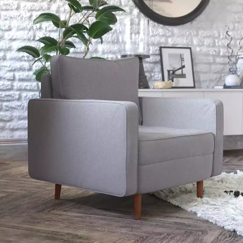 Poltrona Flash Furniture Hudson in stile moderno di metà secolo di qualità commerciale con rivestimento trapuntato in simil lino e gambe in legno massello