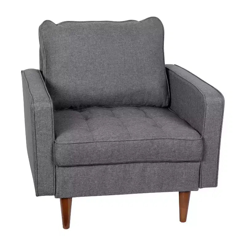 Poltrona Flash Furniture Hudson in stile moderno di metà secolo di qualità commerciale con rivestimento trapuntato in simil lino e gambe in legno massello