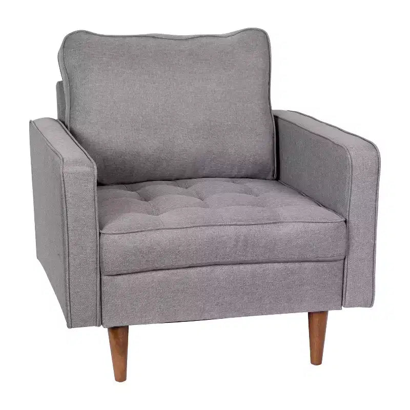 Poltrona Flash Furniture Hudson in stile moderno di metà secolo di qualità commerciale con rivestimento trapuntato in simil lino e gambe in legno massello