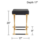 55 Downing Street Sgabello da bar in metallo, dorato, altezza 25", moderno di metà secolo, cuscino in ecopelle nera con poggiapiedi per bancone da cucina, isola domestica