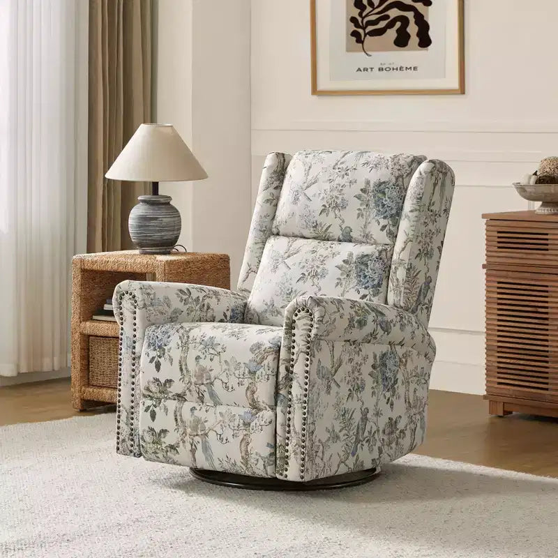 Poltrona reclinabile con ali e girevole Franciscus, stile Transizionale, con borchie e base girevole | KARAT HOME