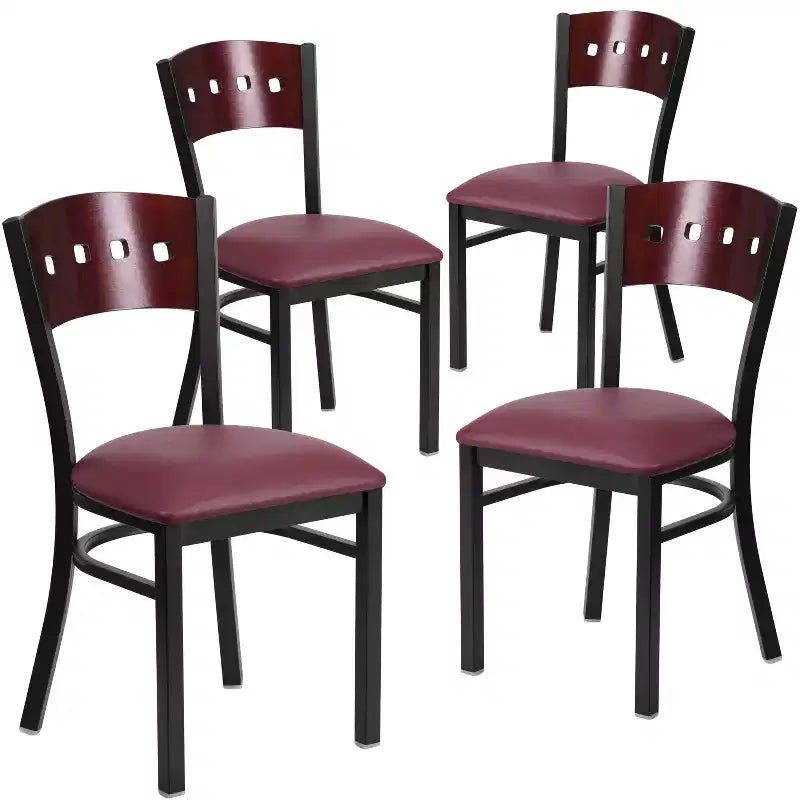 Flash Furniture Confezione da 4 sedie da ristorante in metallo nere Hercules Series con schienale a 4 quadrati decorative