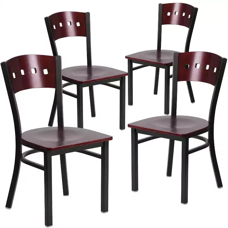 Flash Furniture Confezione da 4 sedie da ristorante in metallo nere Hercules Series con schienale a 4 quadrati decorative