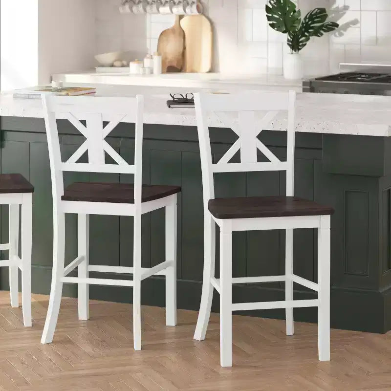 Merrick Lane Set di due sgabelli da pranzo moderni in legno massello stile Farmhouse