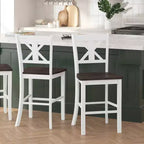 Merrick Lane Set di due sgabelli da pranzo moderni in legno massello stile Farmhouse