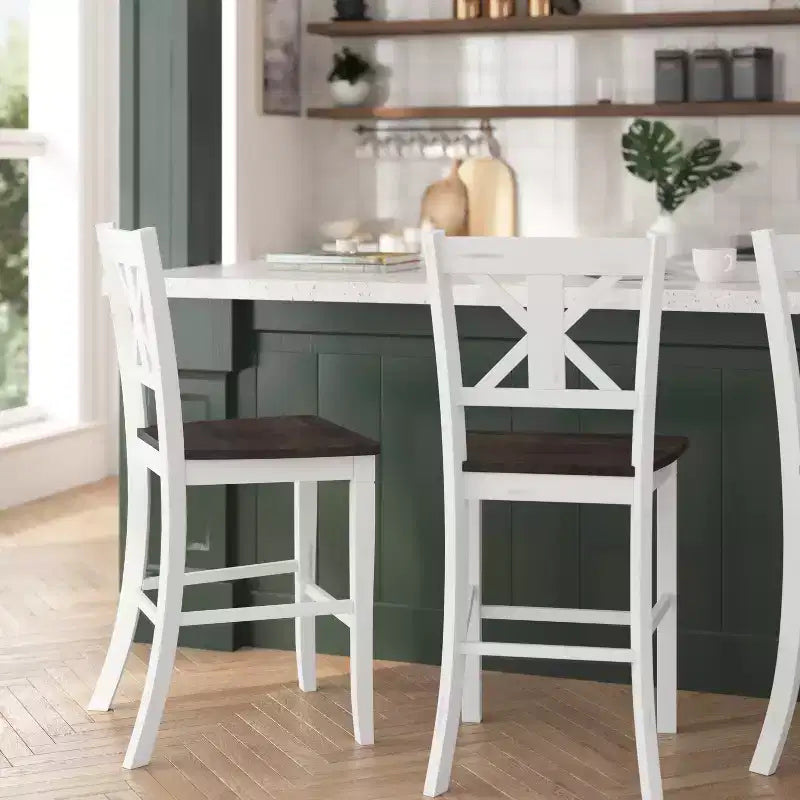 Merrick Lane Set di due sgabelli da pranzo moderni in legno massello stile Farmhouse