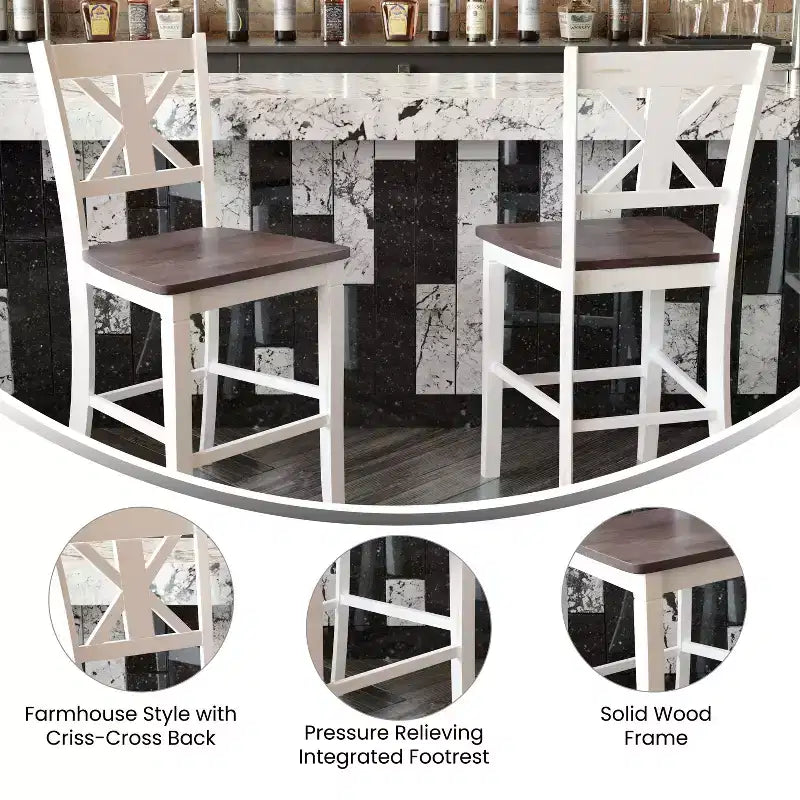 Merrick Lane Set di due sgabelli da pranzo moderni in legno massello stile Farmhouse