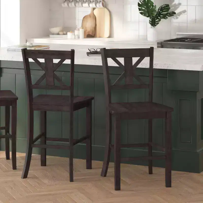 Merrick Lane Set di due sgabelli da pranzo moderni in legno massello stile Farmhouse