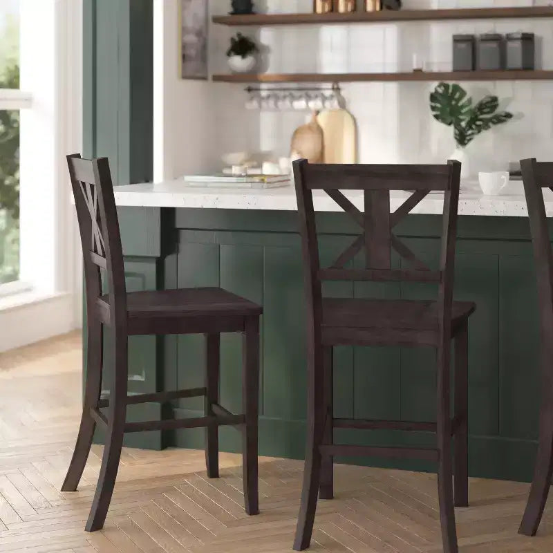Merrick Lane Set di due sgabelli da pranzo moderni in legno massello stile Farmhouse