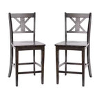 Merrick Lane Set of Two Solid Wood Modern Farmhouse Dining Stool