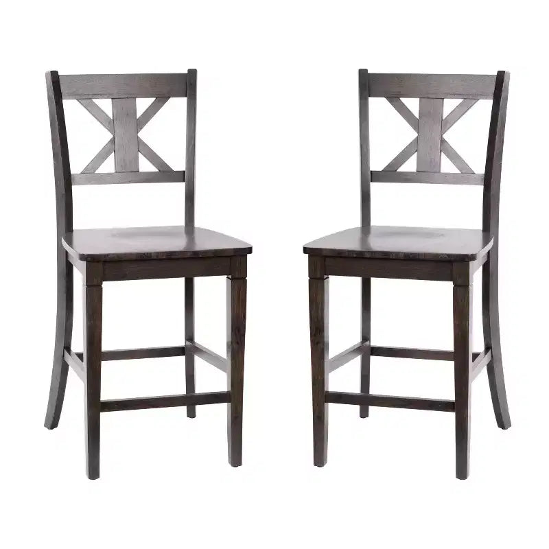 Merrick Lane Set of Two Solid Wood Modern Farmhouse Dining Stool