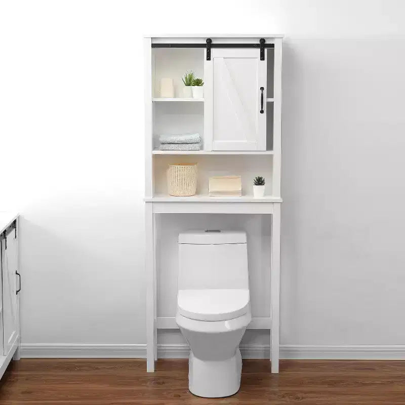 Mobile salvaspazio da bagno sopra il WC LuxenHome Farmhouse in MDF bianco