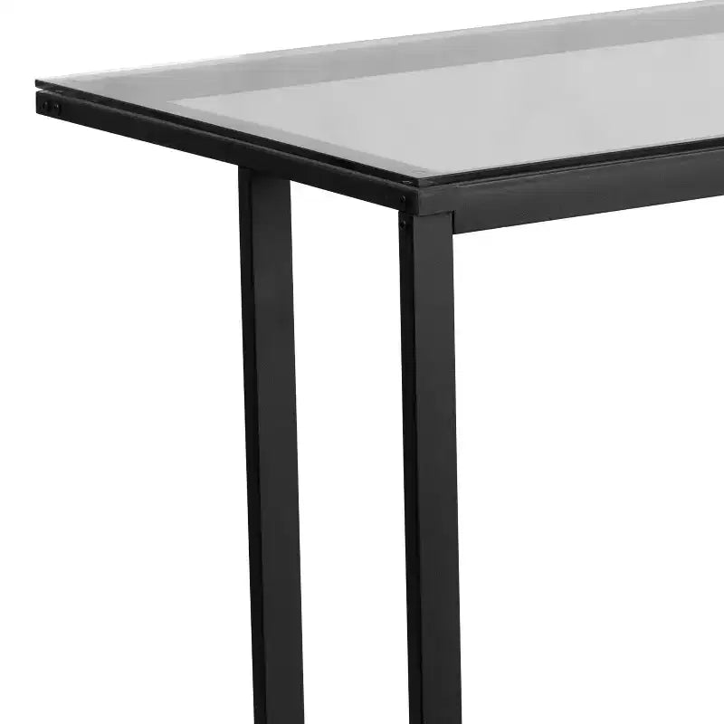 Scrivania Emma e Oliver in vetro con struttura metallica con piedistallo nero