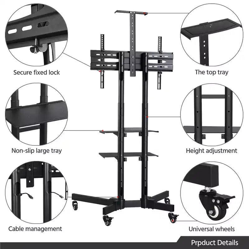 Yaheetech Carrello TV Mobile Regolabile in Metallo Supporto TV Nero