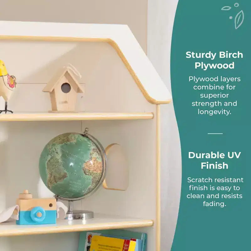 Libreria per casa delle bambole Guidecraft EdQ: mobile in legno per bambini per giochi di finzione per sala giochi e aula, con contenitori per giocattoli e bambole