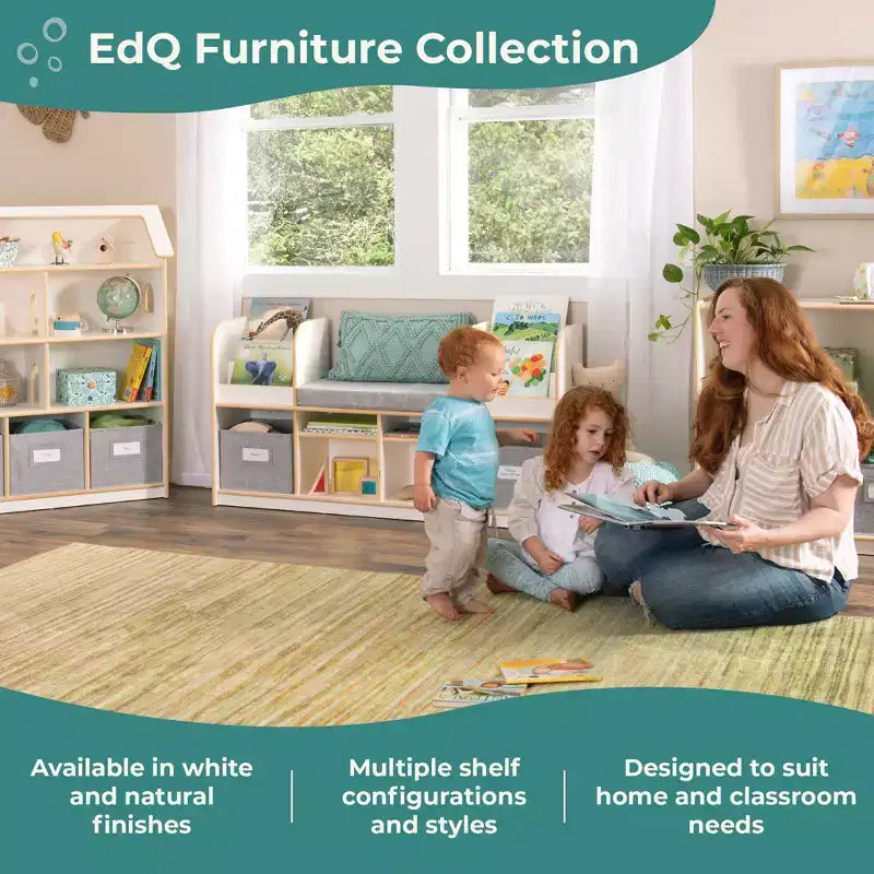 Libreria per casa delle bambole Guidecraft EdQ: mobile in legno per bambini per giochi di finzione per sala giochi e aula, con contenitori per giocattoli e bambole