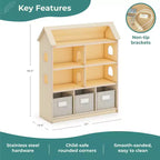 Libreria per casa delle bambole Guidecraft EdQ: mobile in legno per bambini per giochi di finzione per sala giochi e aula, con contenitori per giocattoli e bambole
