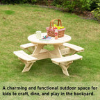 Gardenised Tavolo da Picnic Rotondo in Legno per Bambini, Panca da Esterno per Bambini, Tavolo da Patio per Artigianato, Pranzo e Gioco