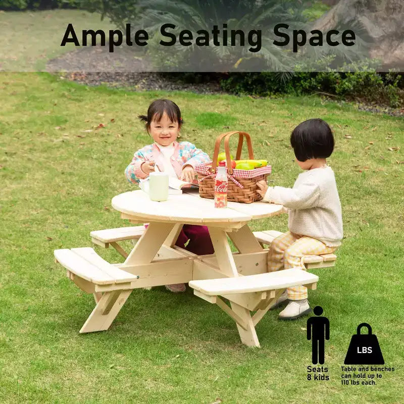 Gardenised Tavolo da Picnic Rotondo in Legno per Bambini, Panca da Esterno per Bambini, Tavolo da Patio per Artigianato, Pranzo e Gioco