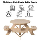 Gardenised Tavolo da Picnic Rotondo in Legno per Bambini, Panca da Esterno per Bambini, Tavolo da Patio per Artigianato, Pranzo e Gioco