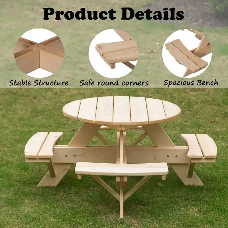 Gardenised Tavolo da Picnic Rotondo in Legno per Bambini, Panca da Esterno per Bambini, Tavolo da Patio per Artigianato, Pranzo e Gioco